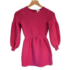 Janie And Jack Girls Amara Pink Puff Sleeve Cold Weather Sweater Dress Sz 8